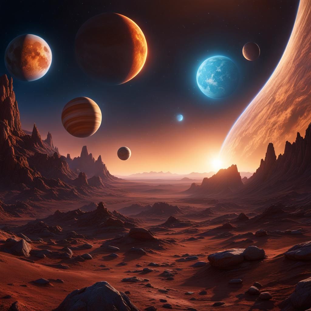 Cosmic Alignment: Moon, Jupiter, Mars, and Distant Galaxies