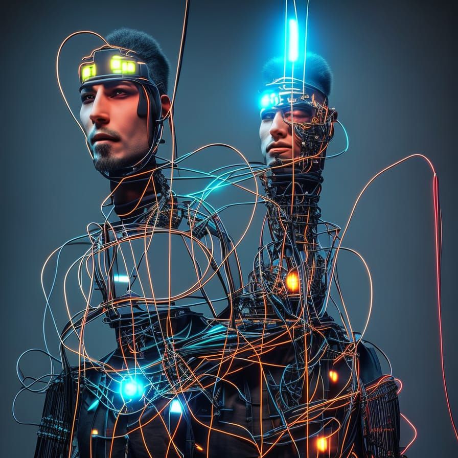 Handsome Cyberpunk Cyborg with Steampunk Biomechanics
