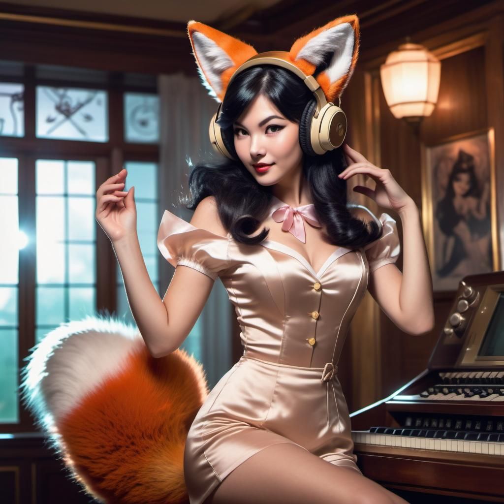Psychedelic Retro Ahri in 1950s Mansion