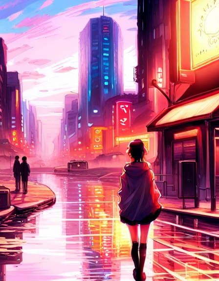 Cyberpunk Cityscape in Impressionist Style