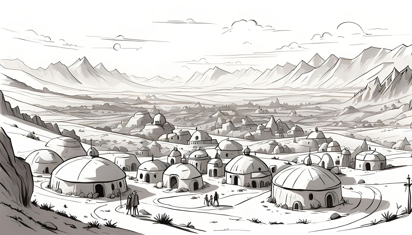 Alien Hamlet in UPA Style Line Art