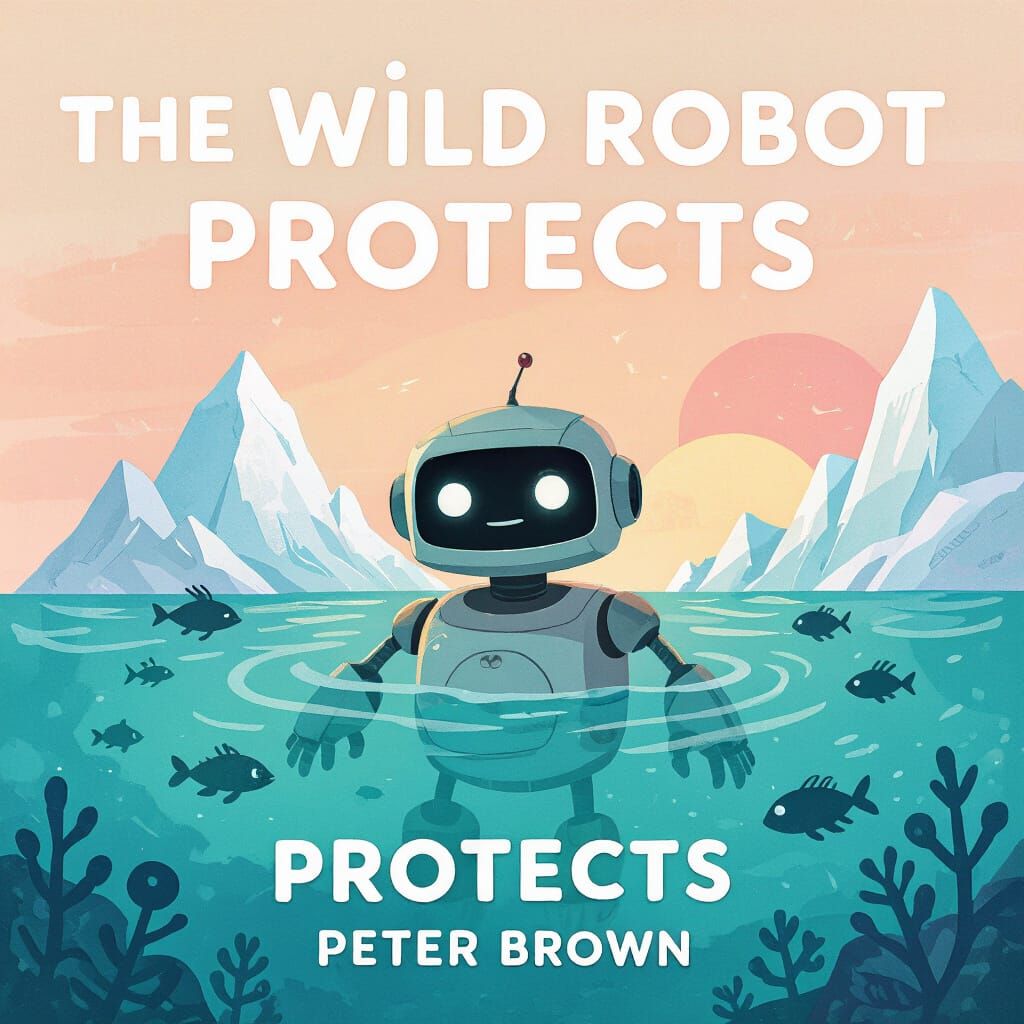 Robot and Ocean Wildlife in Watercolor Style