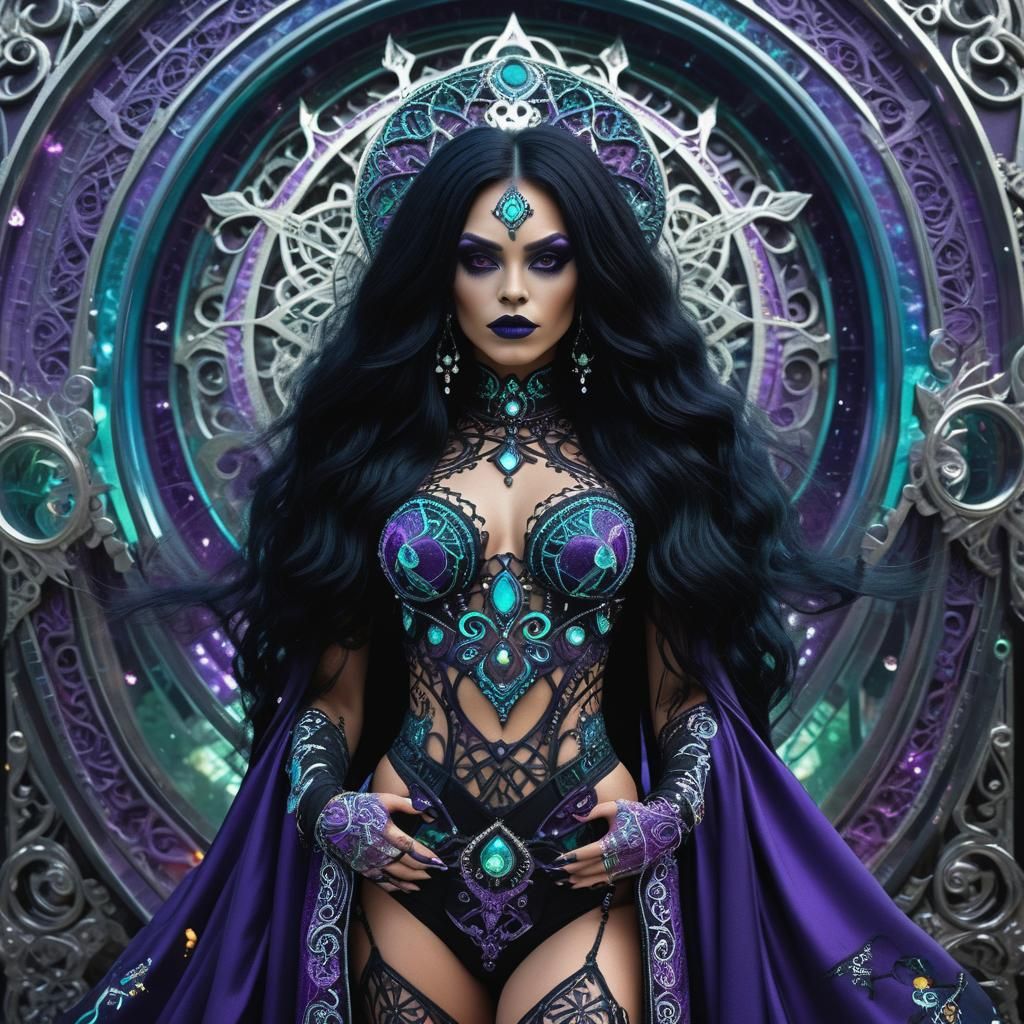 Mexican Goth Witch in Retro-Futuristic Dreamscape