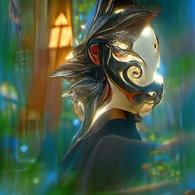 Fox Mask Ninja Portrait in Anime Style