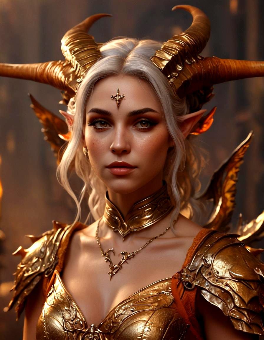 Tiefling Girl Portrait in Oil Painting Style