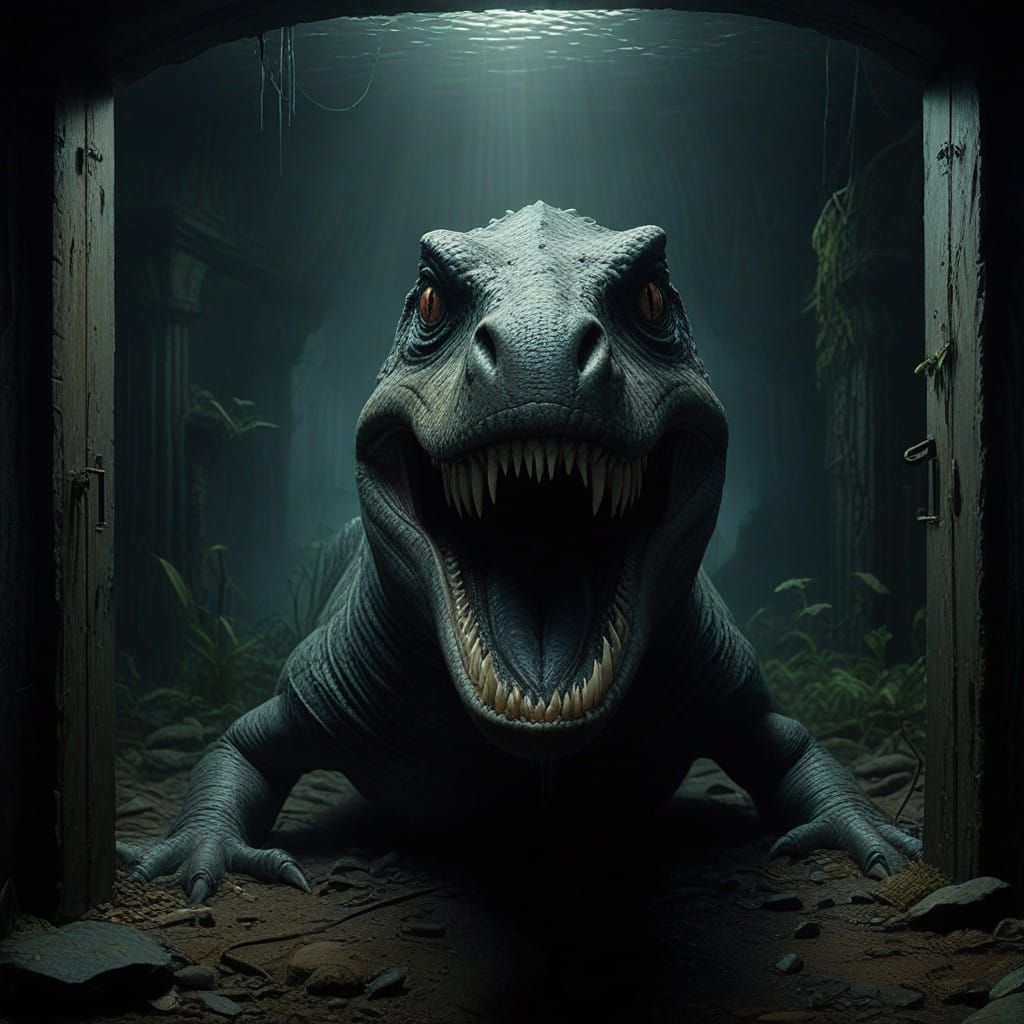 Hyperrealistic Mosasaur Portrait in Dark Gothic Horror Style