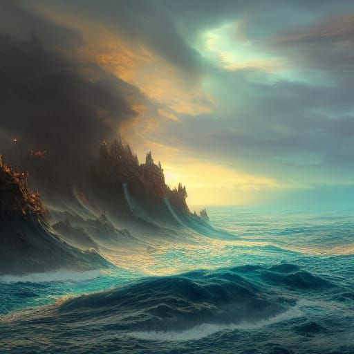 Detailed Painting of Sea and Sky Horizon