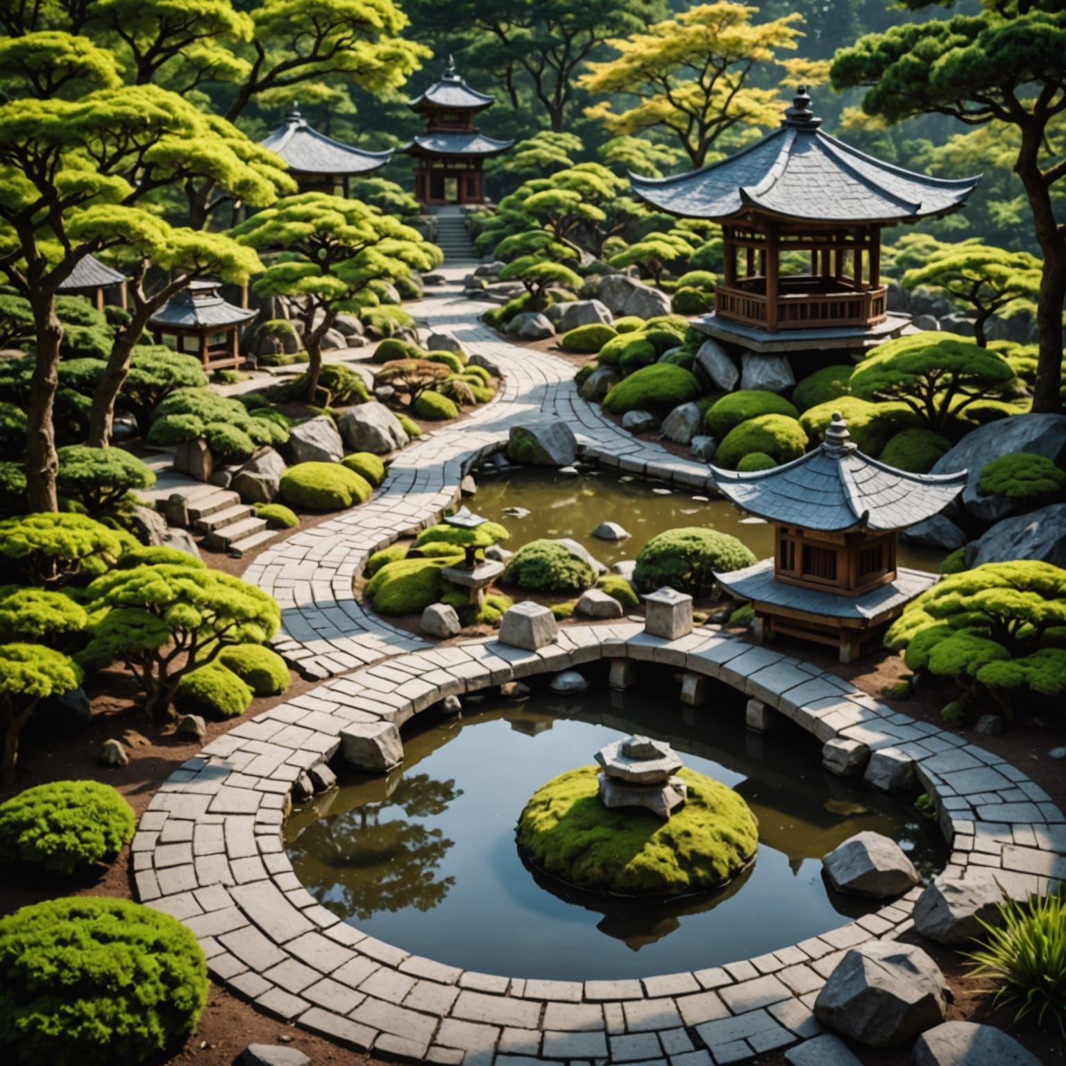 Hyperrealistic Japanese Zen Garden Origami, Cinematic Mood