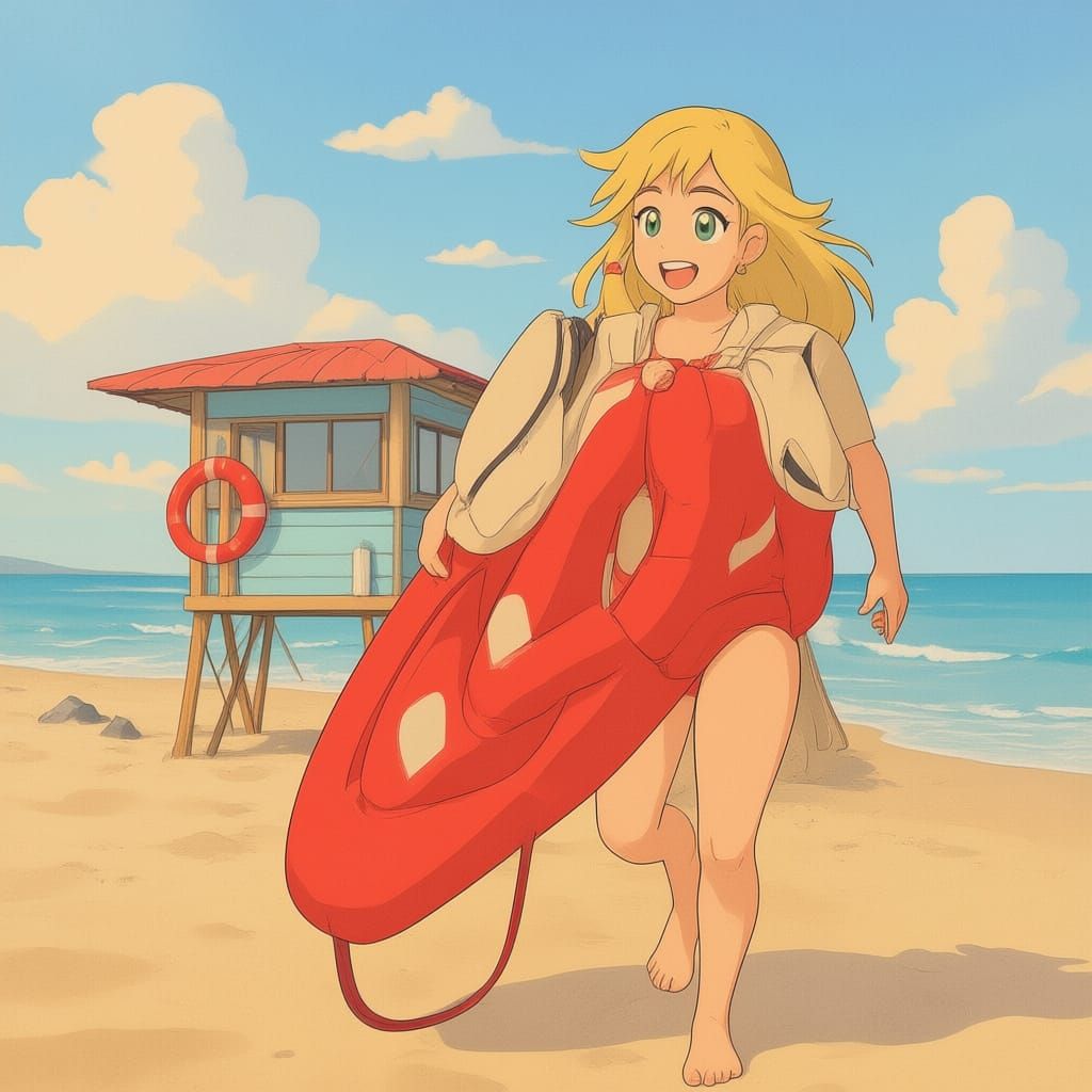 Baywatch Style Blonde Running on Beach