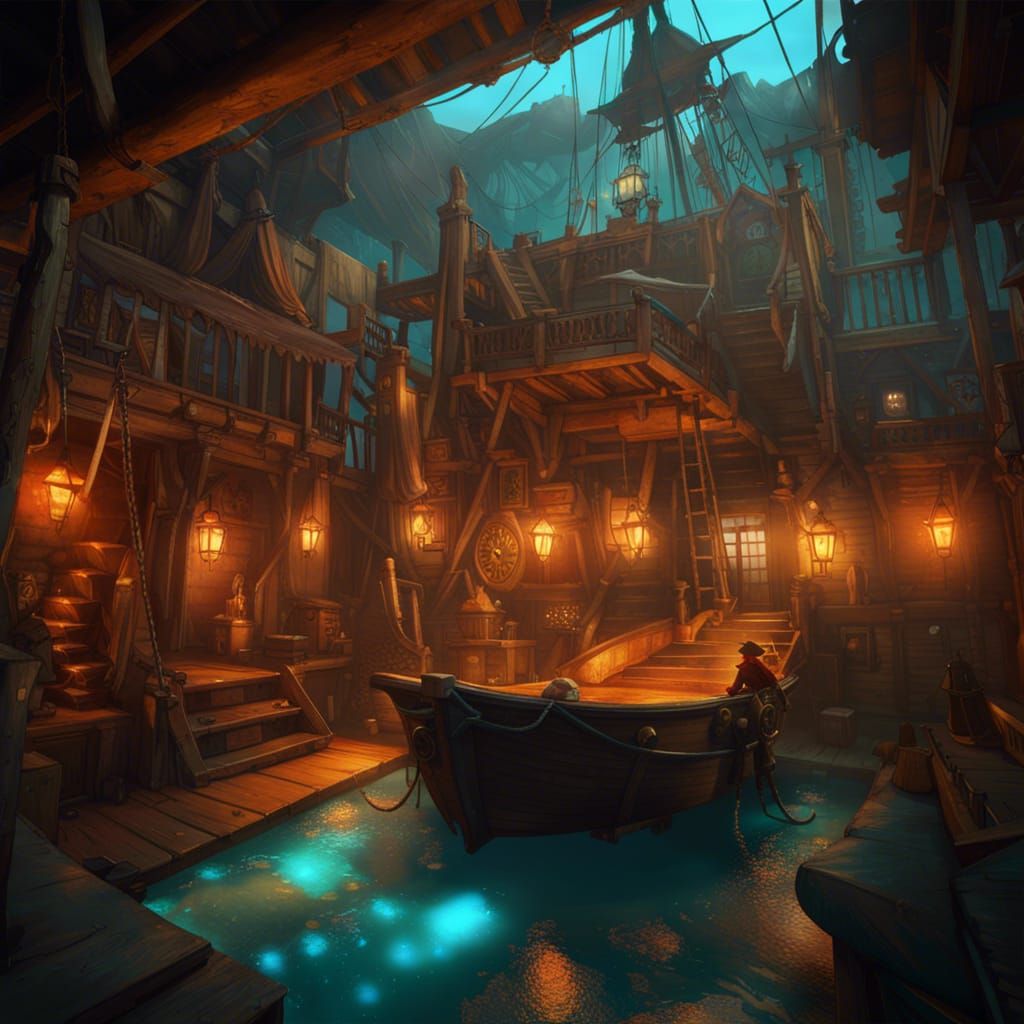 Pirate Hideout Concept Art in Orange and Teal