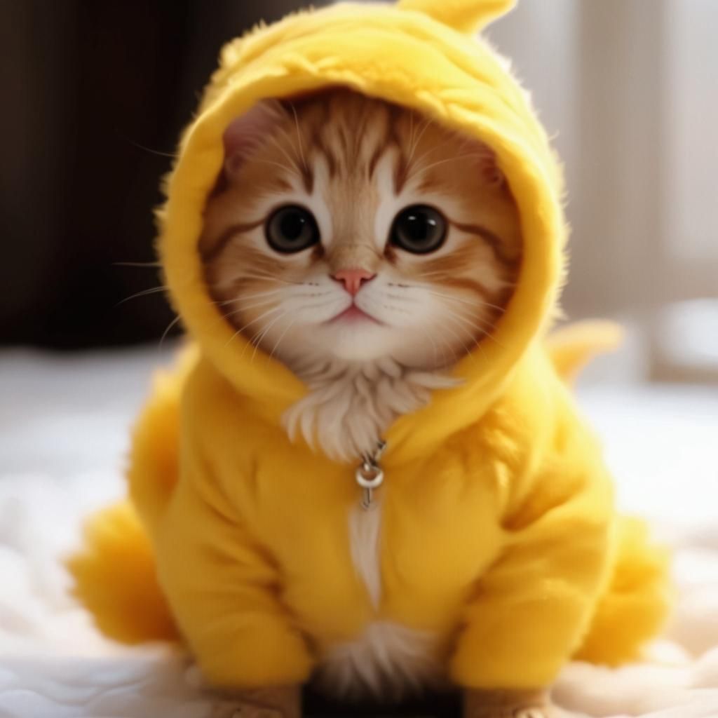 Cartoon Kitten on Cloud in Kawaii Style