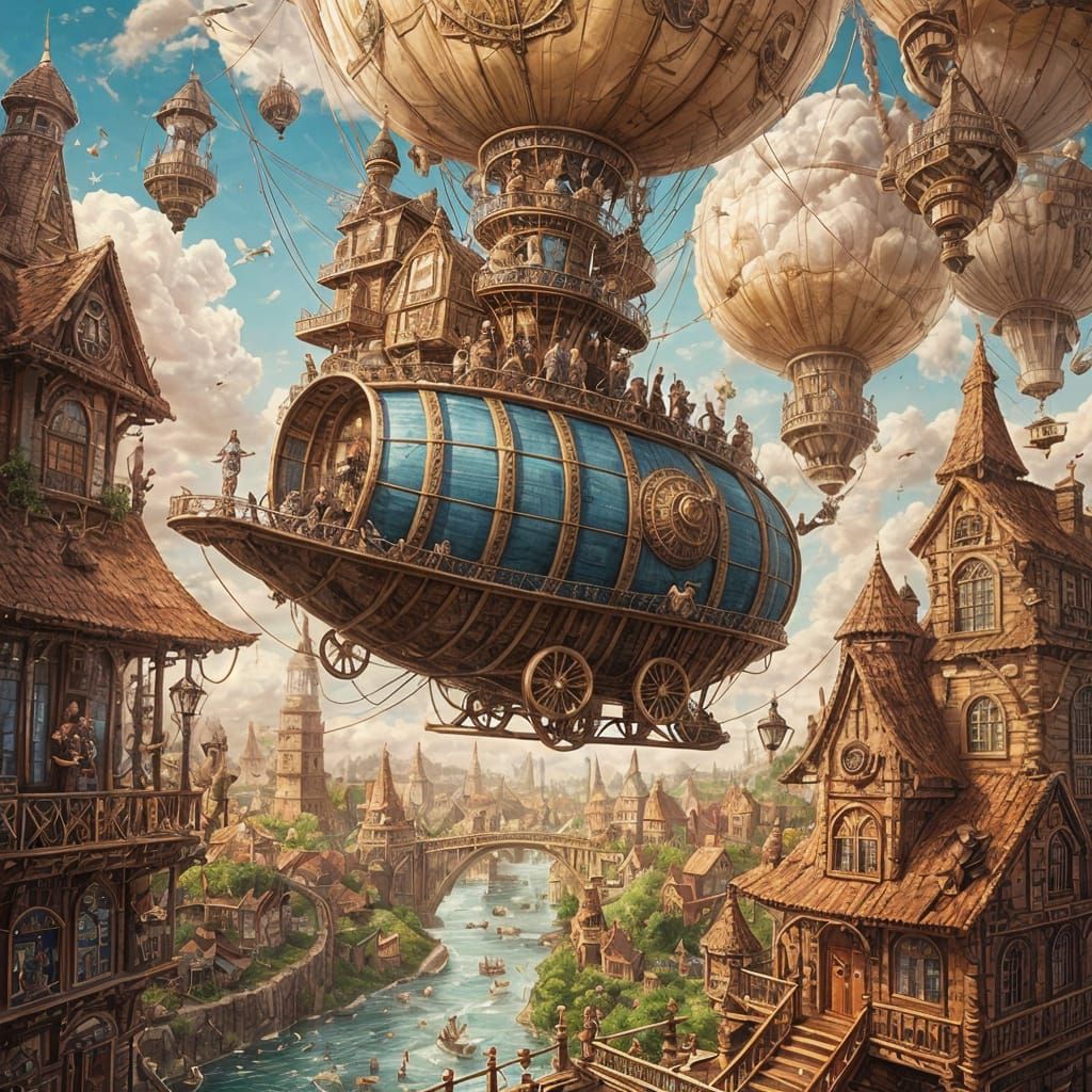 Steampunk Teacup Airship Soars Over Candy Landscape