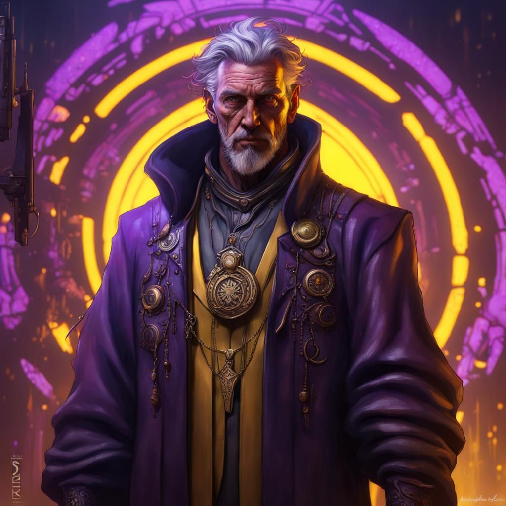 Cyberpunk Warlock in Neon Dark Fantasy Style