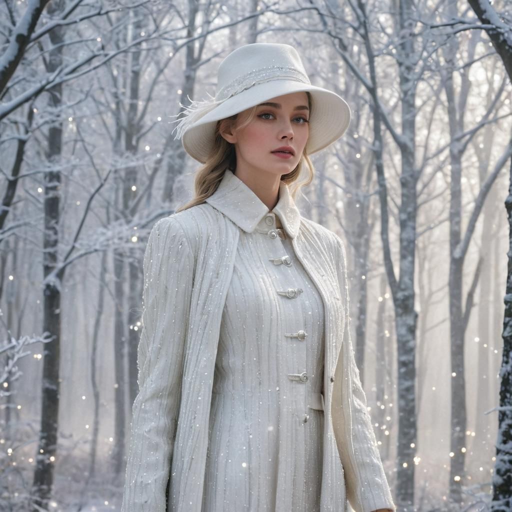 Ethereal Figure in White Forest: Digital Fantasy Art