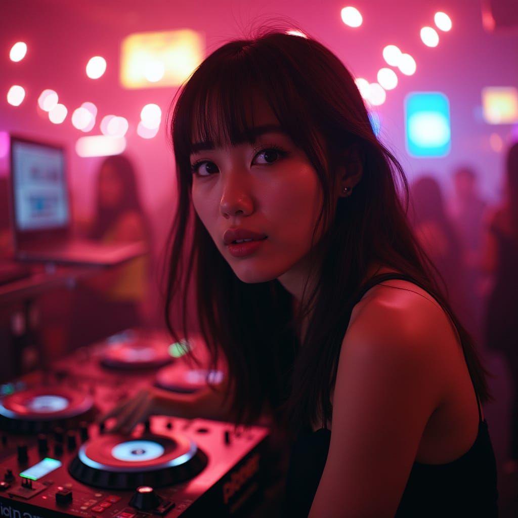 Momo Ayase DJing in Futuristic Club, Fisheye Style