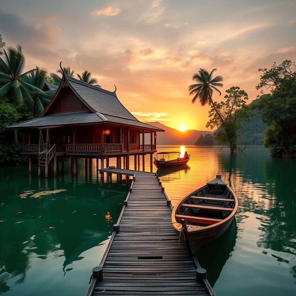 Traditional Thai Lake House in Tropical Paradise