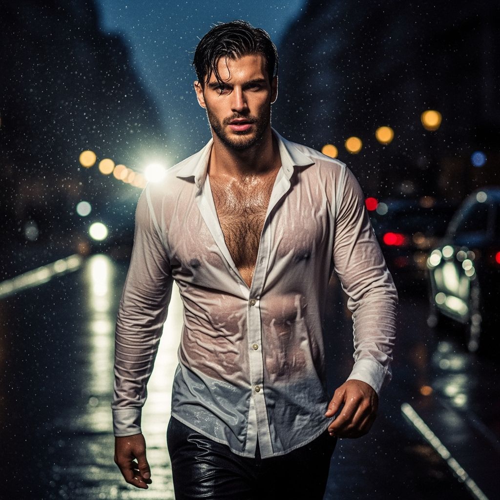 Man Walks Through Rainy Paris in Cinematic Film Noir Style