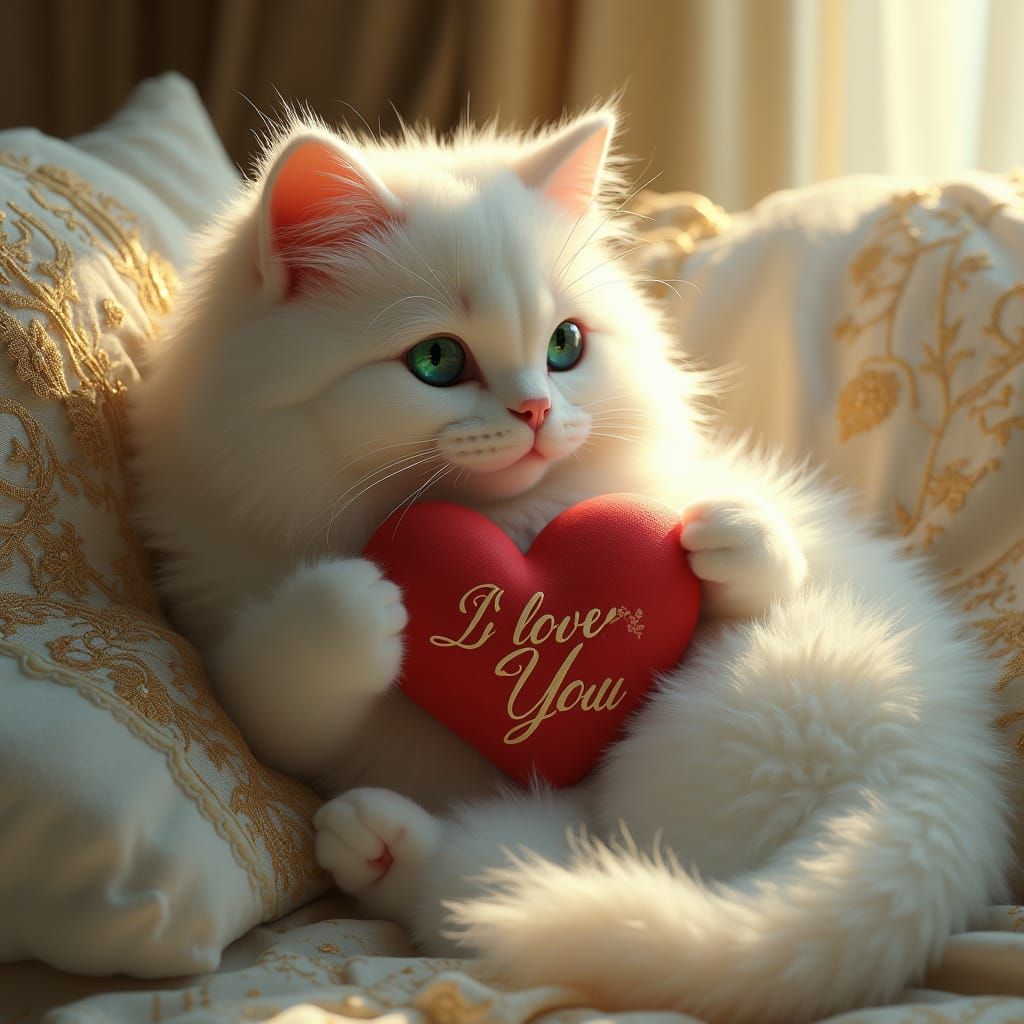 Majestic White Persian Cat in Whimsical Fantasy Setting