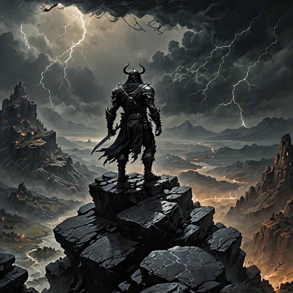 Menacing Marauder in Stormy Landscape, Dark Fantasy Art