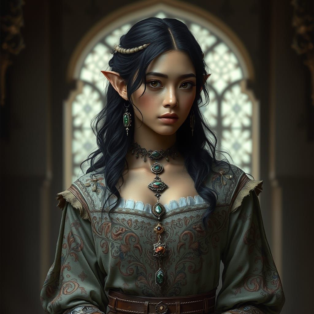 Photorealistic Half-Elf in Medieval Dress, Digital Painting