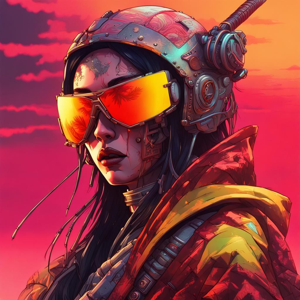 Lethal Geisha Cyborg Assassin in Post-Apocalyptic Neon Horro...