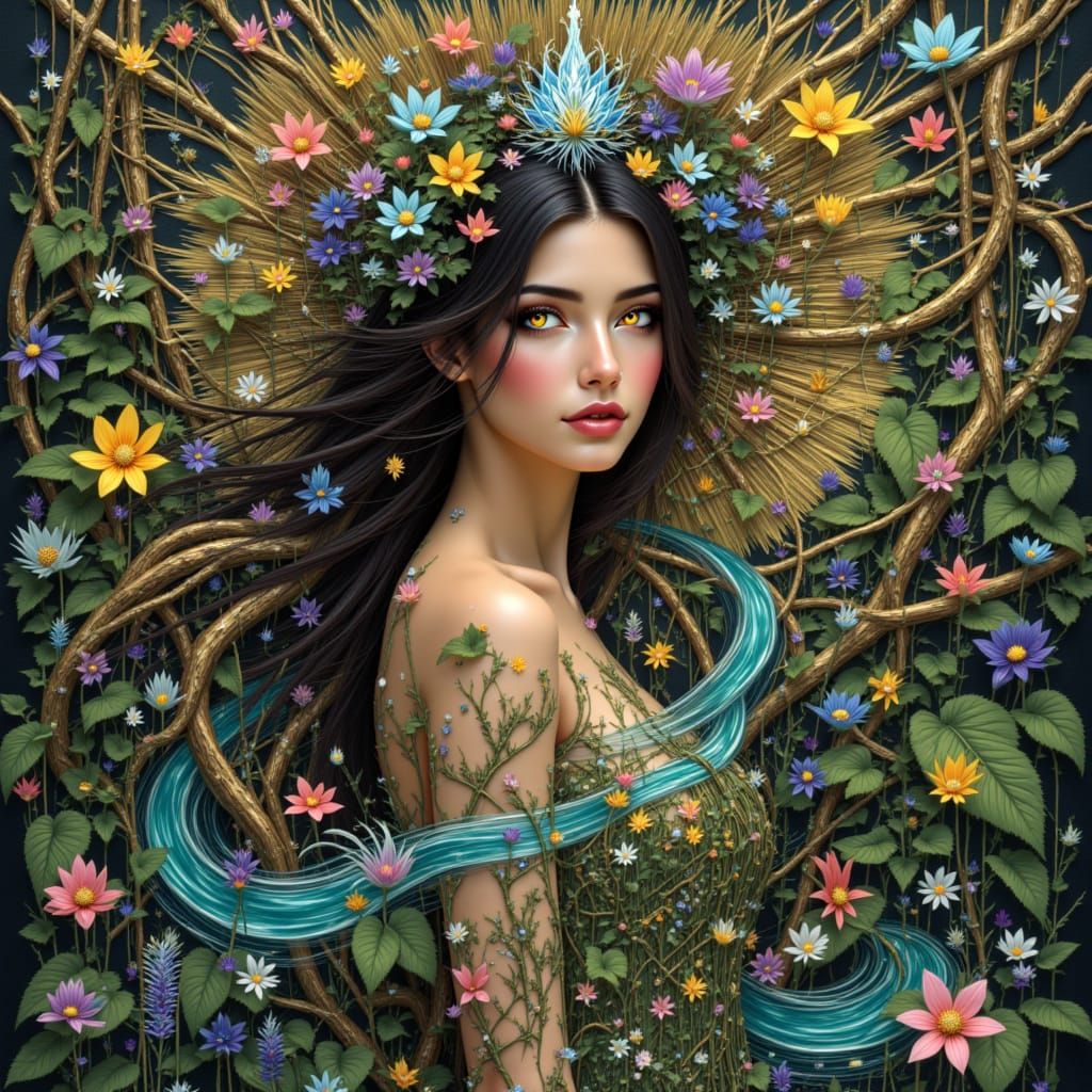 Goddess of Swamp and Flowers: Digital Portrait