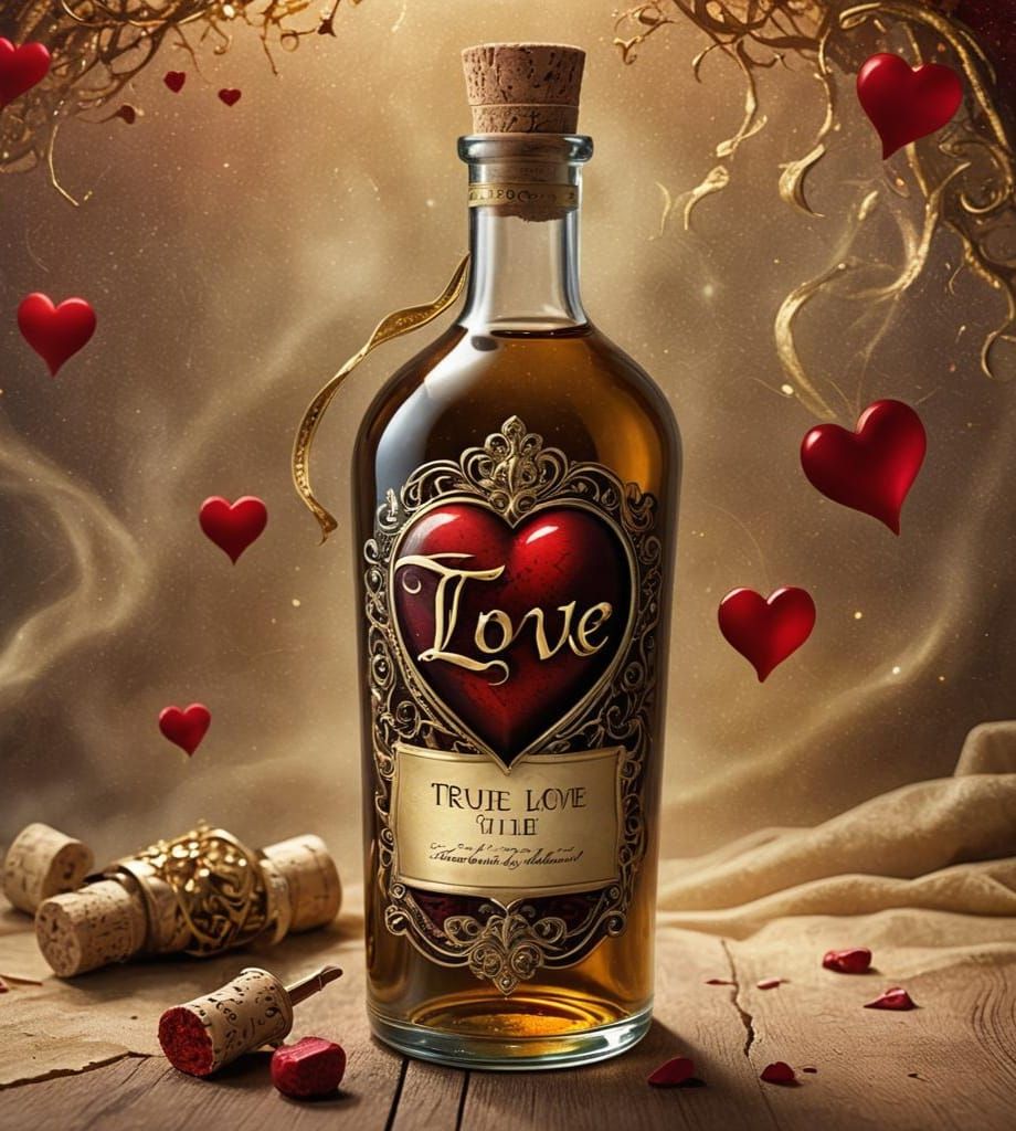Glass Bottle with Heart: True Love Fantasy Art