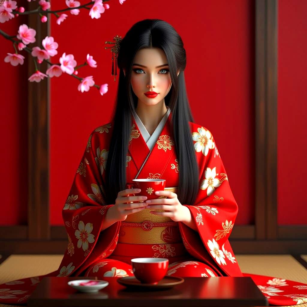 Woman in Kimono: Art Nouveau Portrait