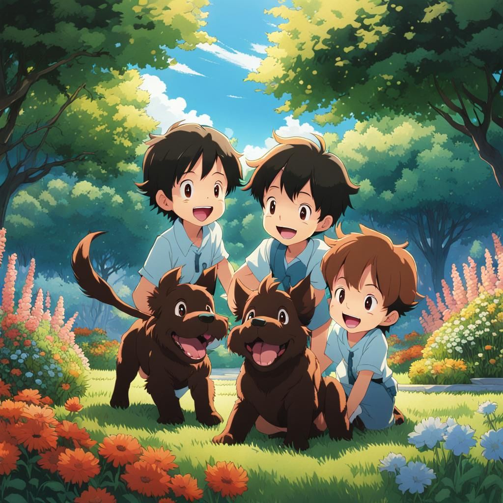 Boys Playing with Cerberus: Studio Ghibli Anime