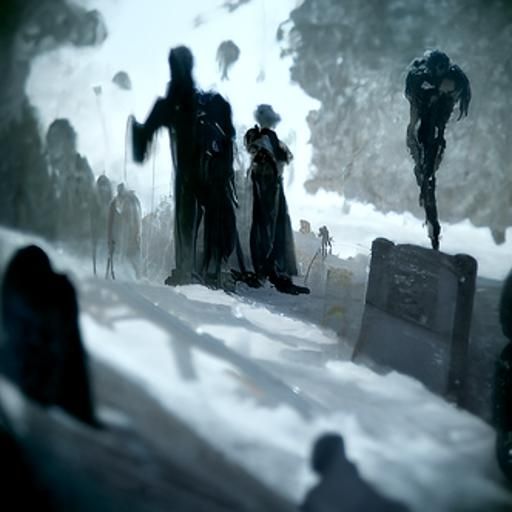 Eerie Shadow People at Funeral: Gothic Horror Art