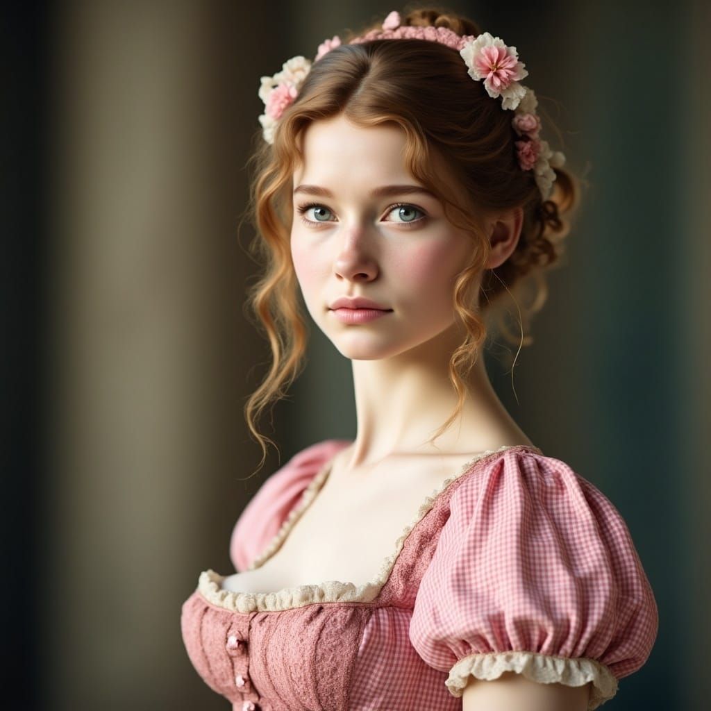 Regency Beauty in Pink Gingham Gown