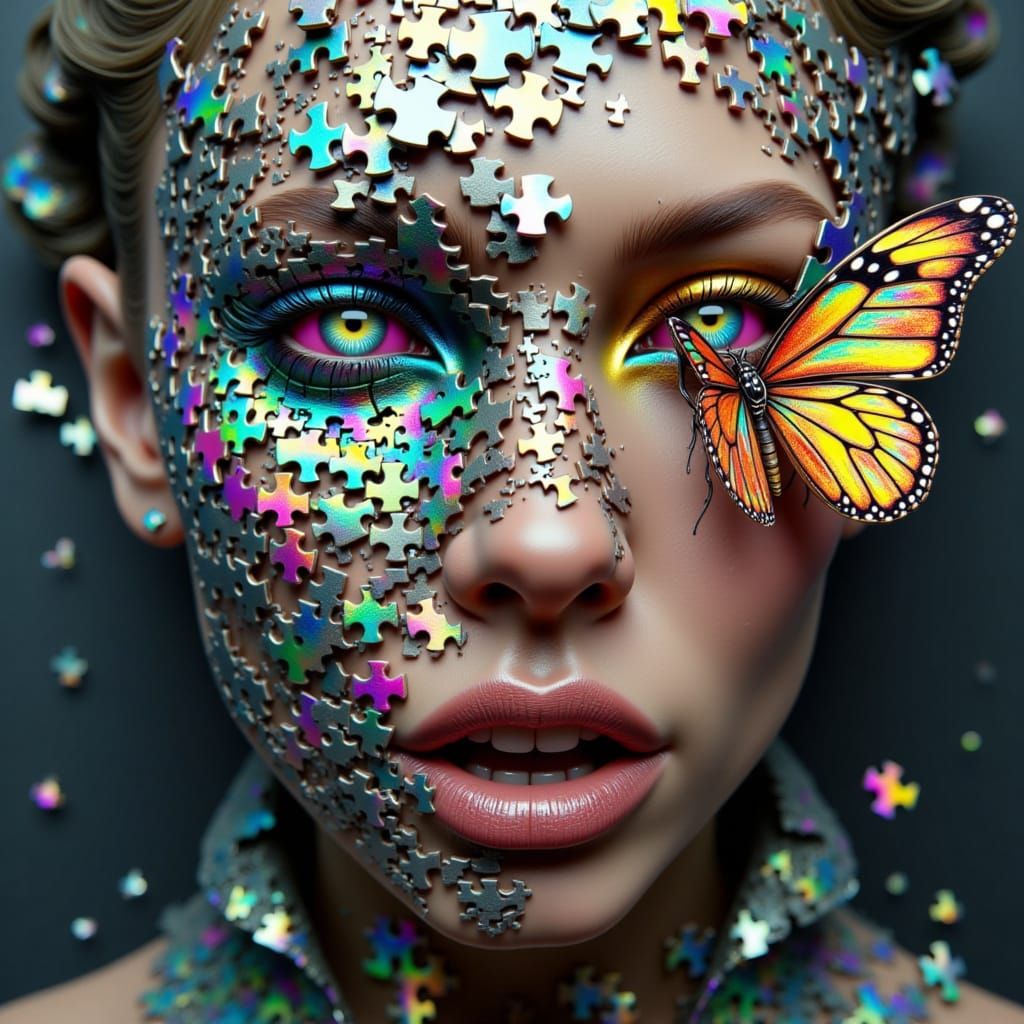 Surreal Woman's Face Constructed from Melting Jigsaw Puzzle ...