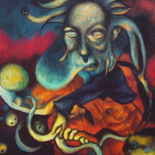 Surreal Rabbit Dances on Stars, Oil Painting