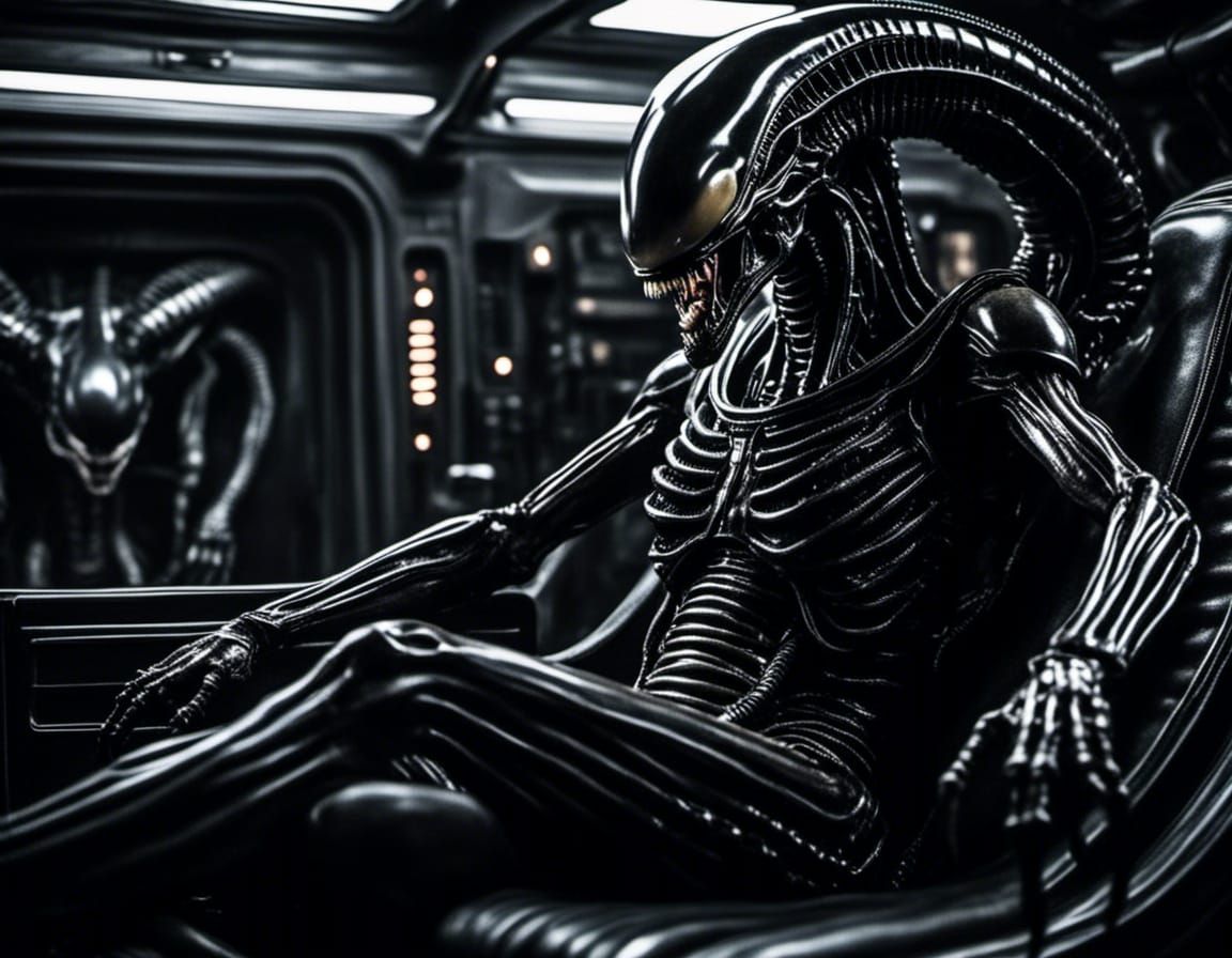 Surreal Alien Reclines in Futuristic Landscape