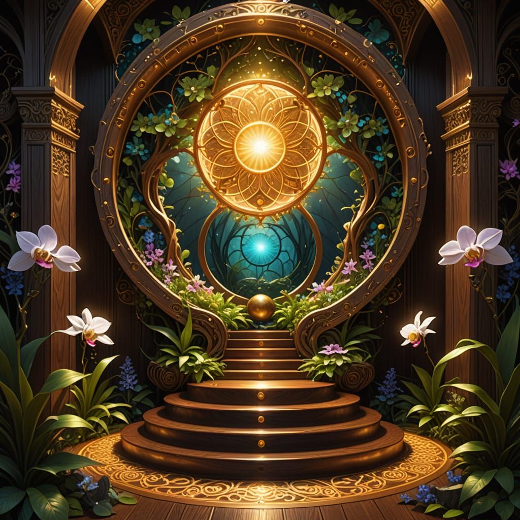 Surreal Inner Sanctum with Blossoming Orchids