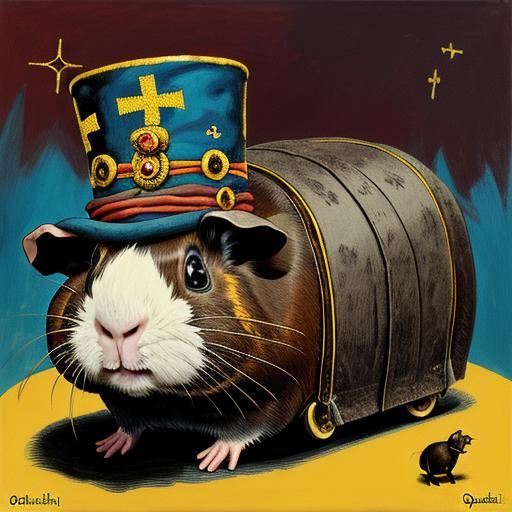 Surreal Guinea Pig Rock Star, Kokoschka and Dali Style
