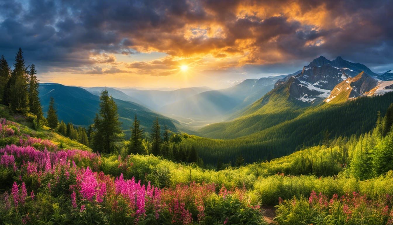 Spectacular Mountain Landscape Painting with Waterfalls