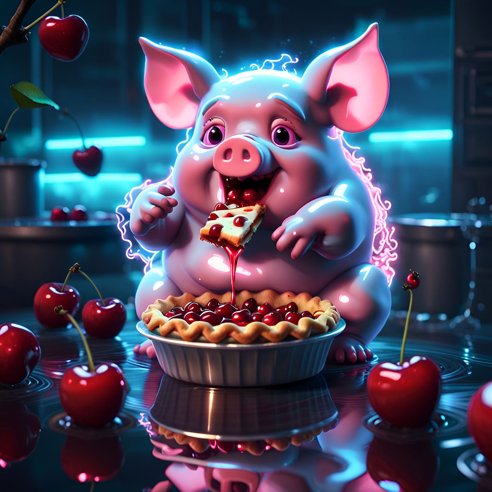 Fat little fury pig eating cherry pie ,vapor waves ,music ne...