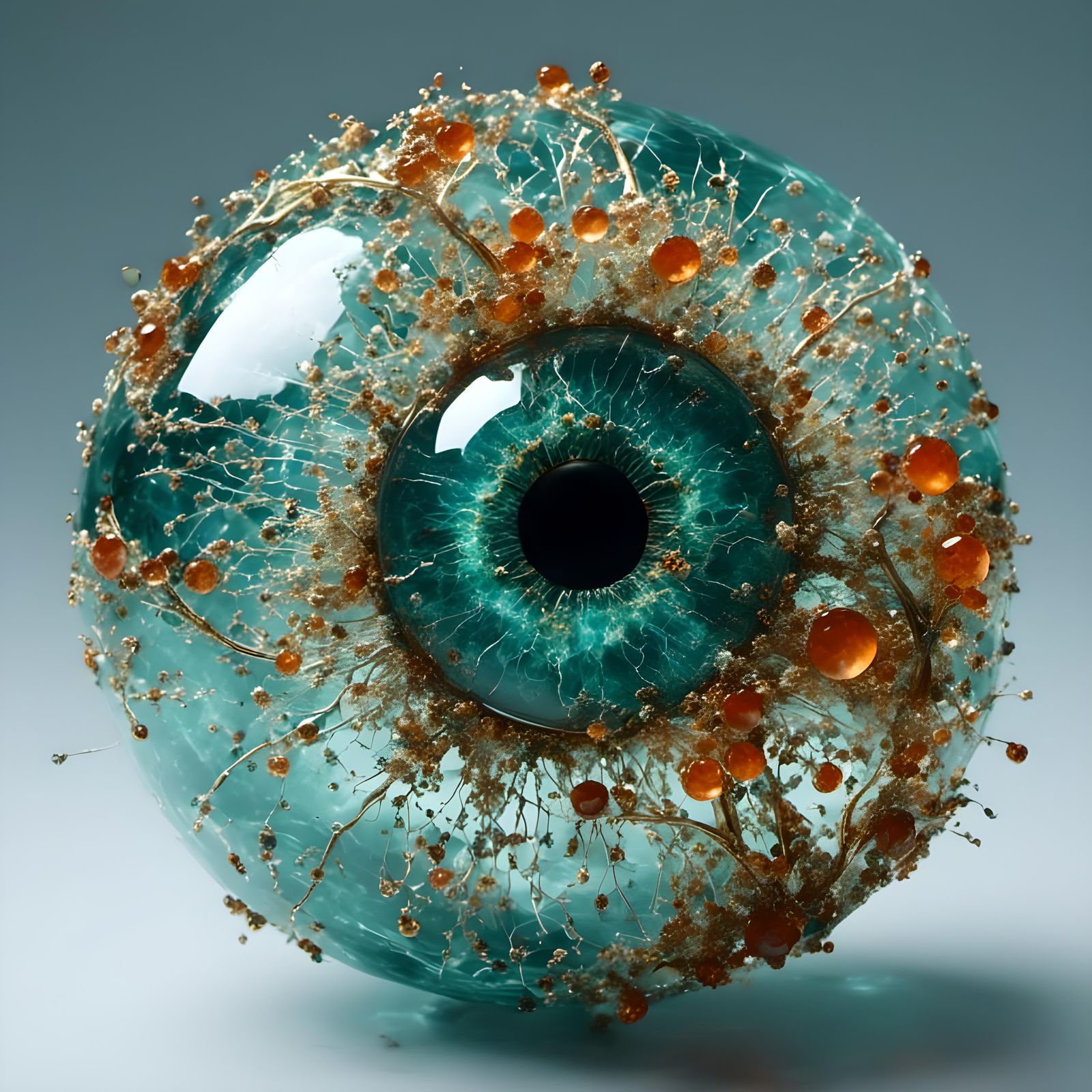 Complex Carnelian Eye Sculpture in Surrealism Style