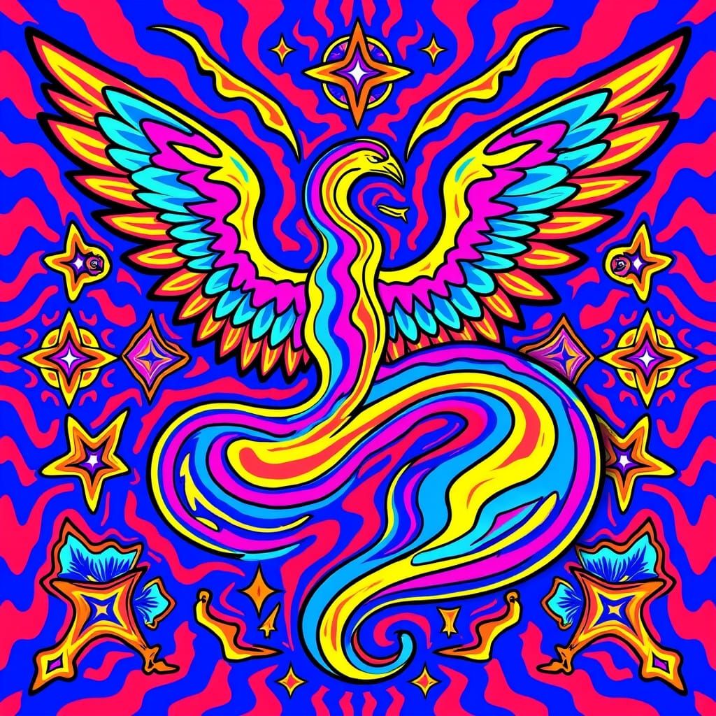 Psychedelic Winged Fantasy Creature Art