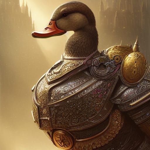 Armored Duck Portrait in Digital Painting Style