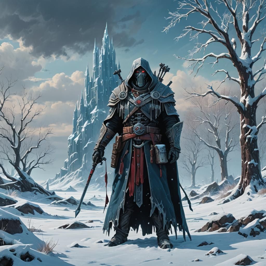 Necromancer in Frozen Landscape, Matte Painting Style