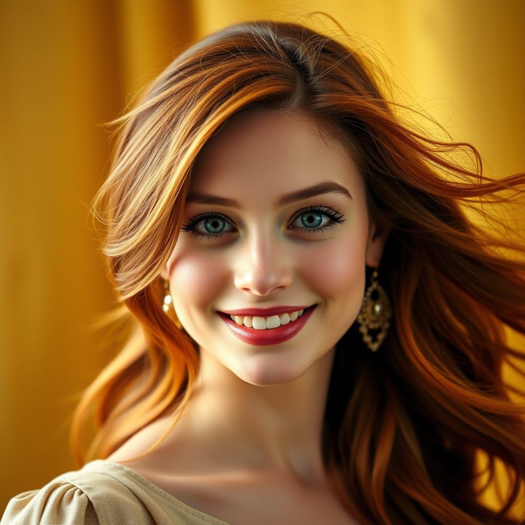 Auburn-Haired Woman with Killer Smile in High Fashion Style