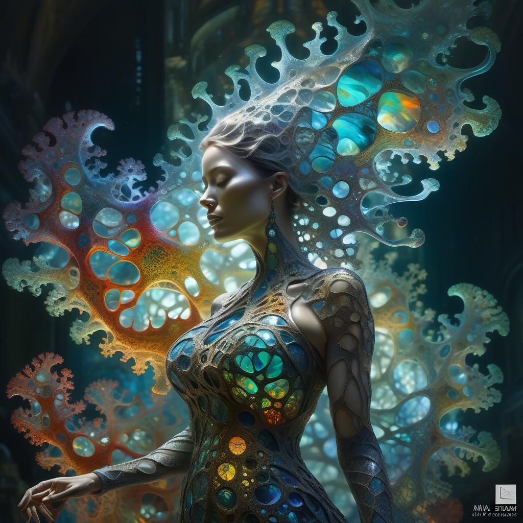 Whimsical Fractal Amoeba Woman in Hyperrealism