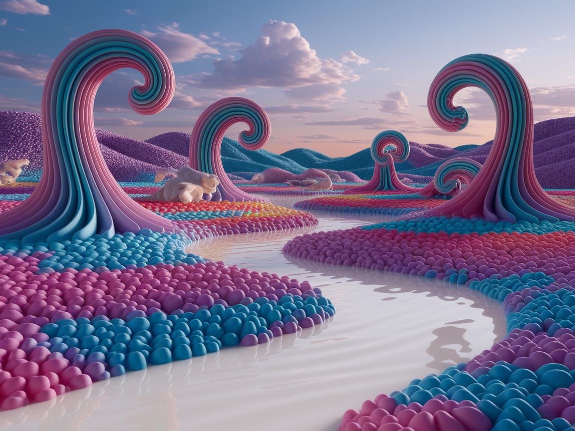 Dreamlike Landscape of Shimmering Milk Rivers