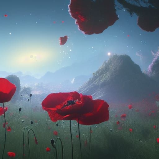 Milky Way Poppies in Detailed Matte Painting