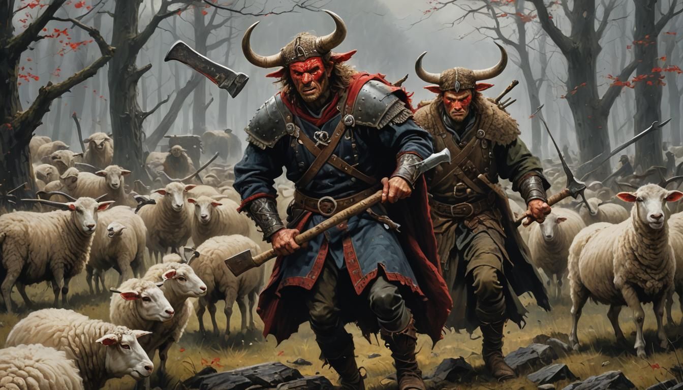 Sinister Highlander with Axe and Red Eyes