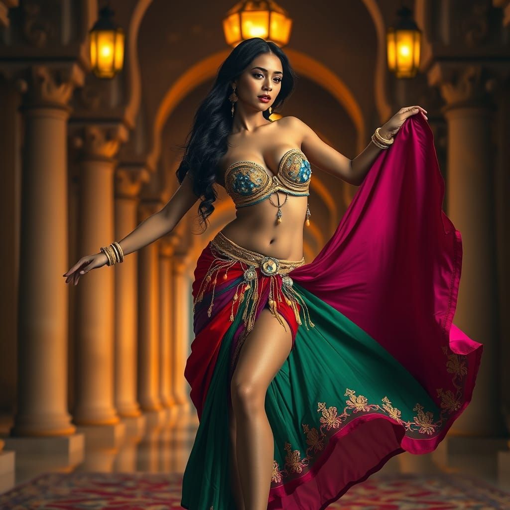 Laotian Woman in Elaborate Belly Dance Costume