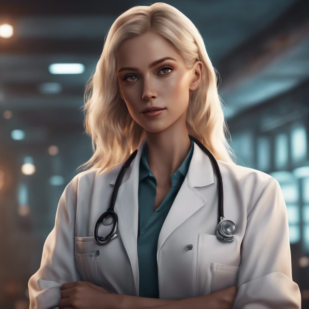 Blonde Doctor in Detailed Fantasy Painting