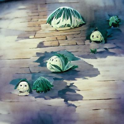 Startled Cabbage in Studio Ghibli Style